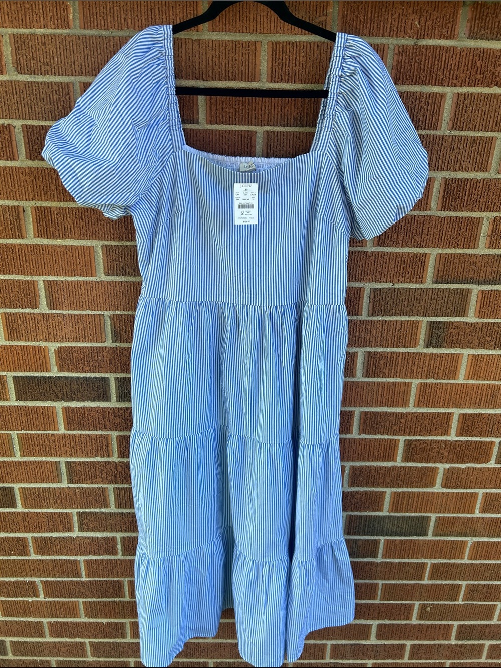 J. Crew Blue and white Stripe Puff-Sleeve Tiered maxi Dress